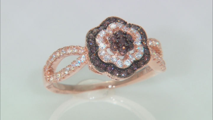 Brown And White Cubic Zirconia 18k Rose Gold Over Sterling Silver Ring .82ctw Video Thumbnail